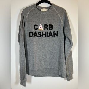 Bow & Drape gray sweatshirt sequined "Carb Dashian" sz L comfy embroidered